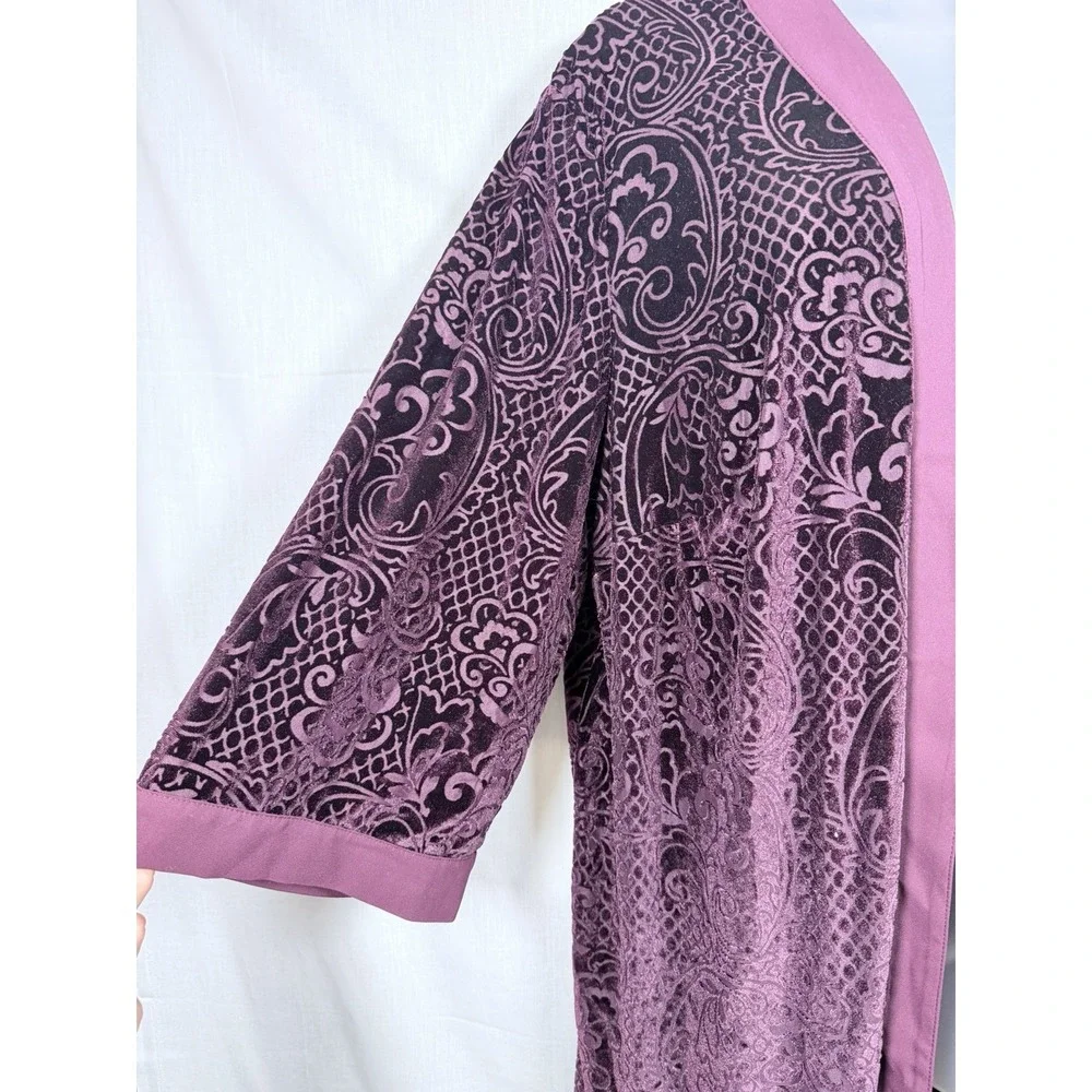 Catherines NWT Velvet Burnout Cardigan Womens 2X Purple Kimono Metallic Whimsy
